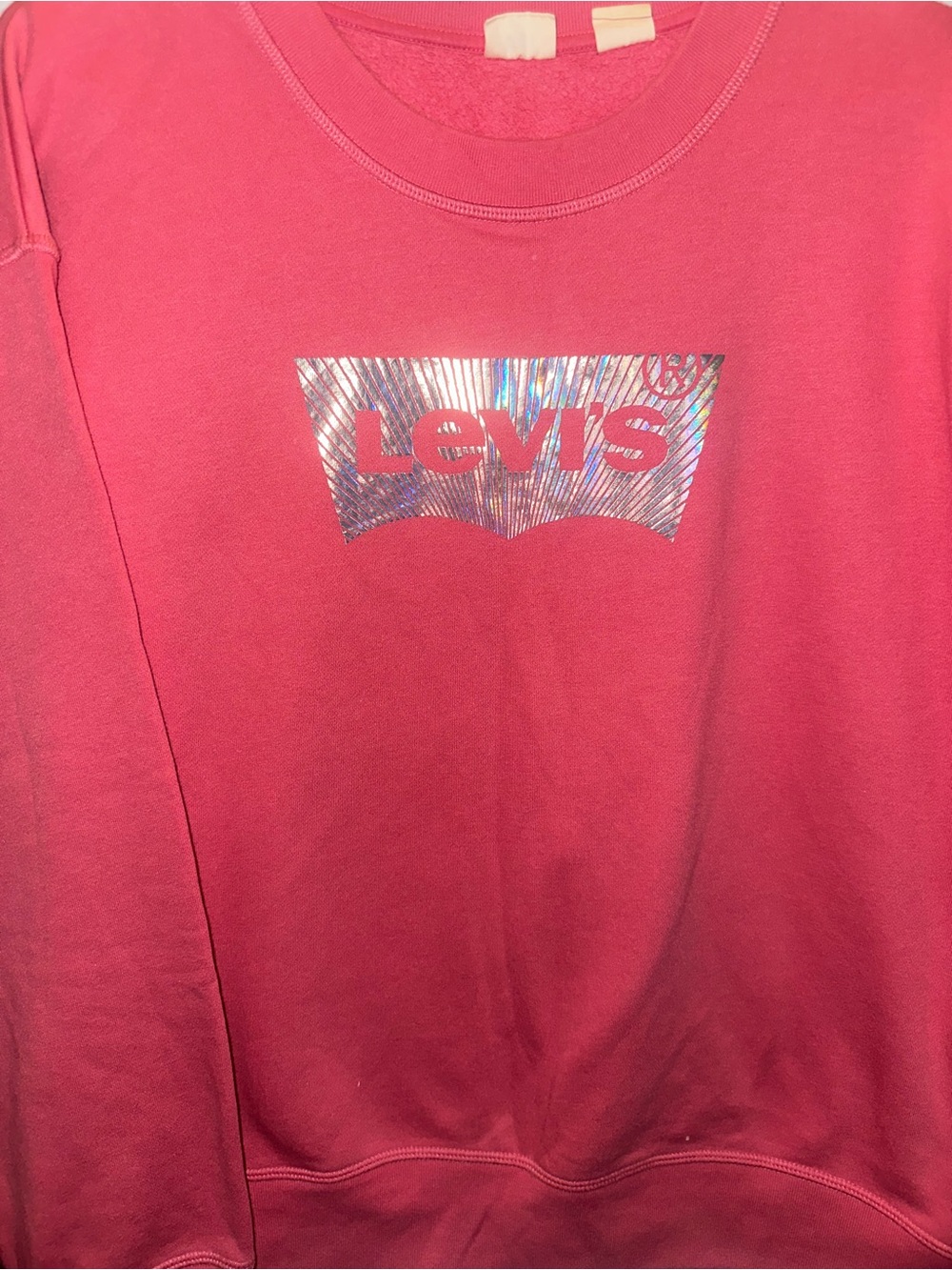 Levi's Men's Hot Pink Crewneck with Holographic Logo
